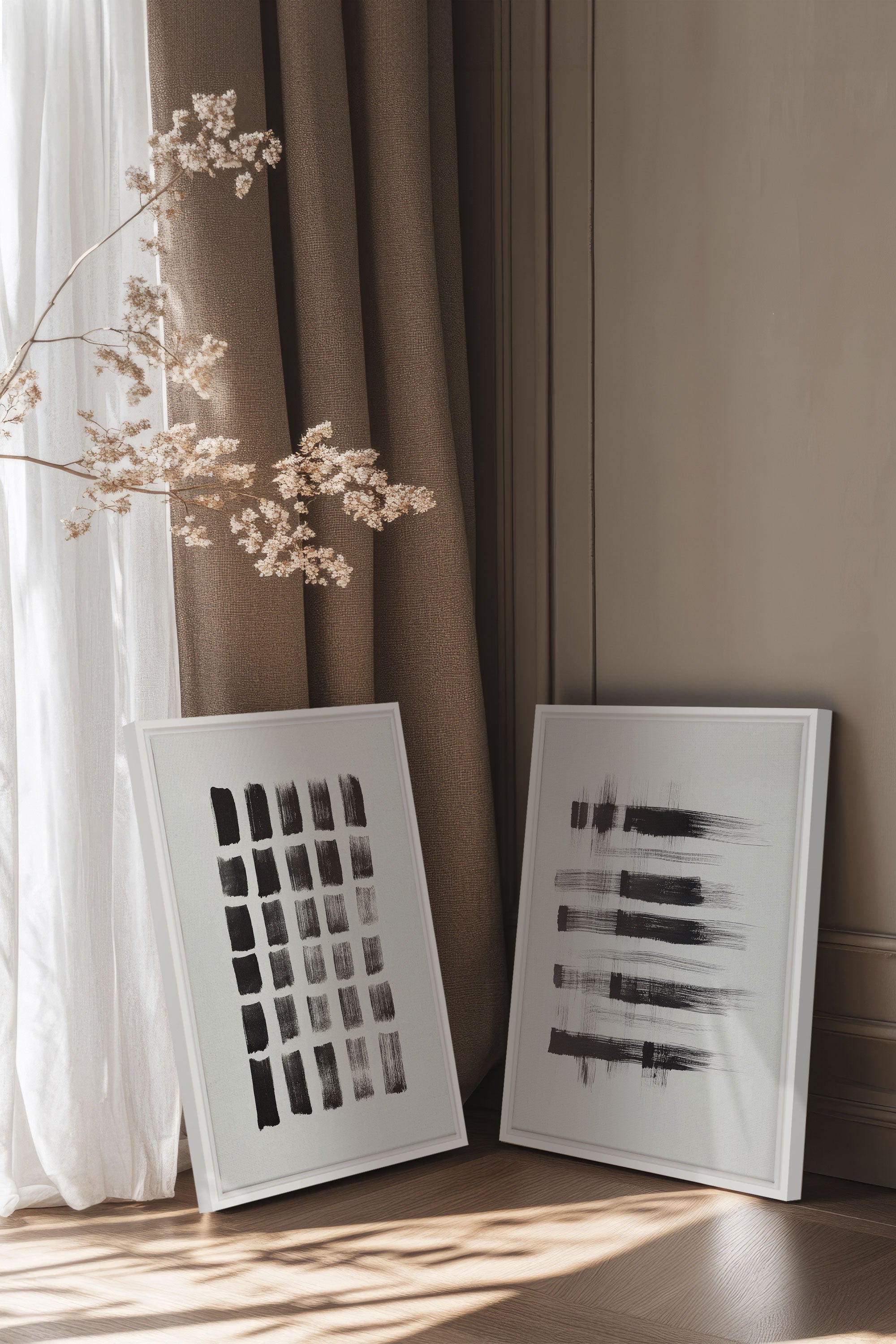 OLEKA CANVAS - LINEAR CONTRAST DUO, 2 Oeuvres sur toile étirée, encadré Blanc