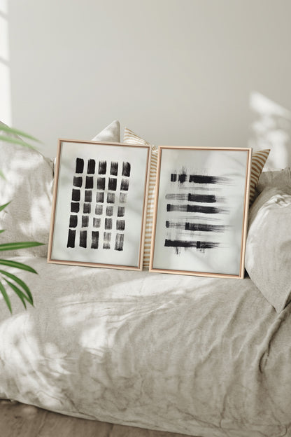 OLEKA CANVAS - LINEAR CONTRAST DUO, 2 Oeuvres sur toile étirée, encadré Naturel Clair