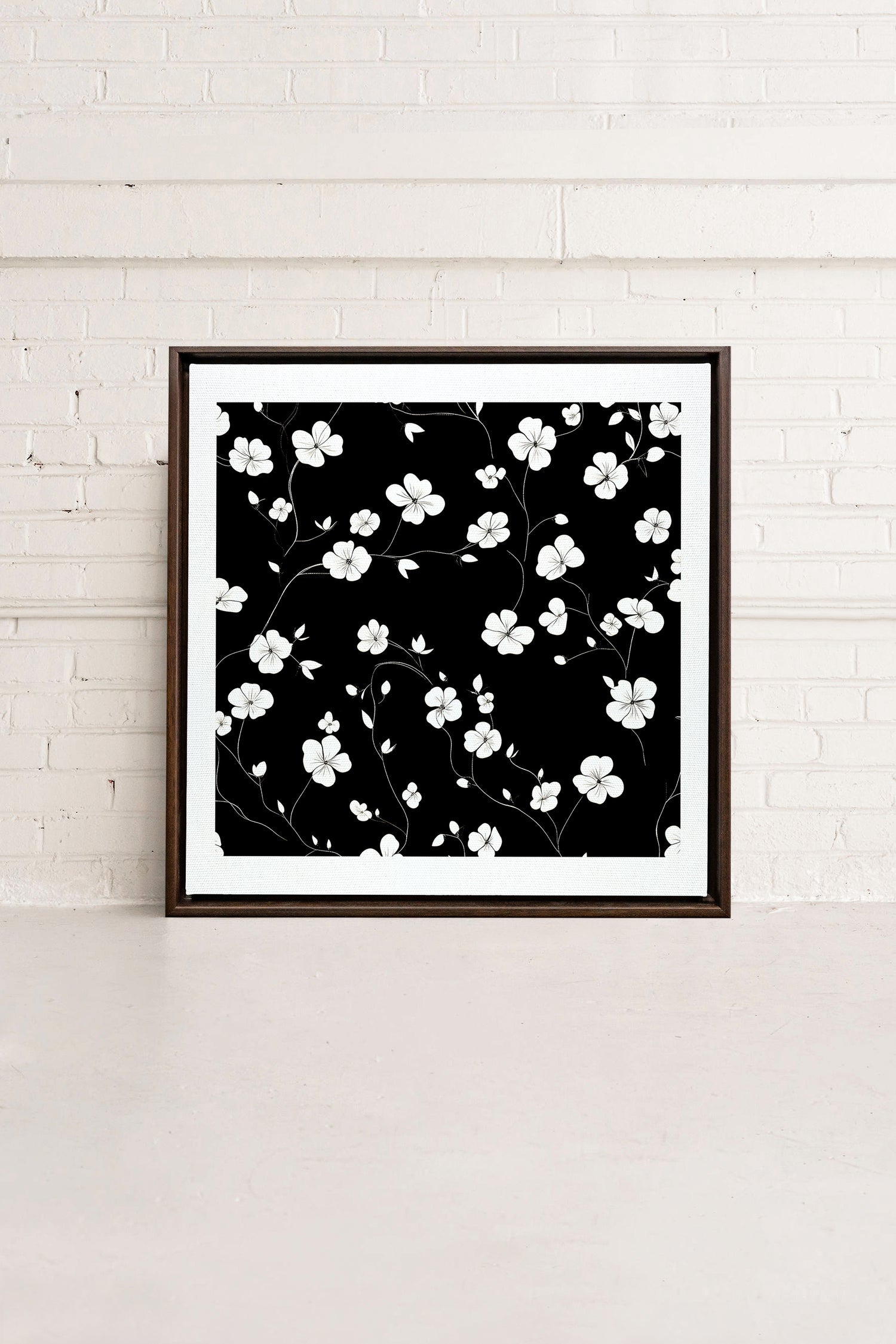 NOCTURNAL BLOOMS, Artwork on stretched canvas, framed in Walnut Brown