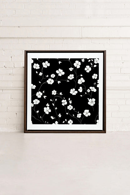 NOCTURNAL BLOOMS, Artwork on stretched canvas, framed in Walnut Brown