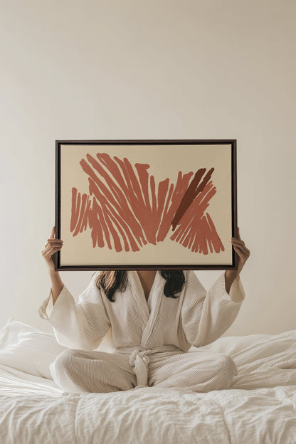 OLEKA CANVAS - BURNT ECHO, Oeuvre sur toile étirée, encadré Brun Noyer