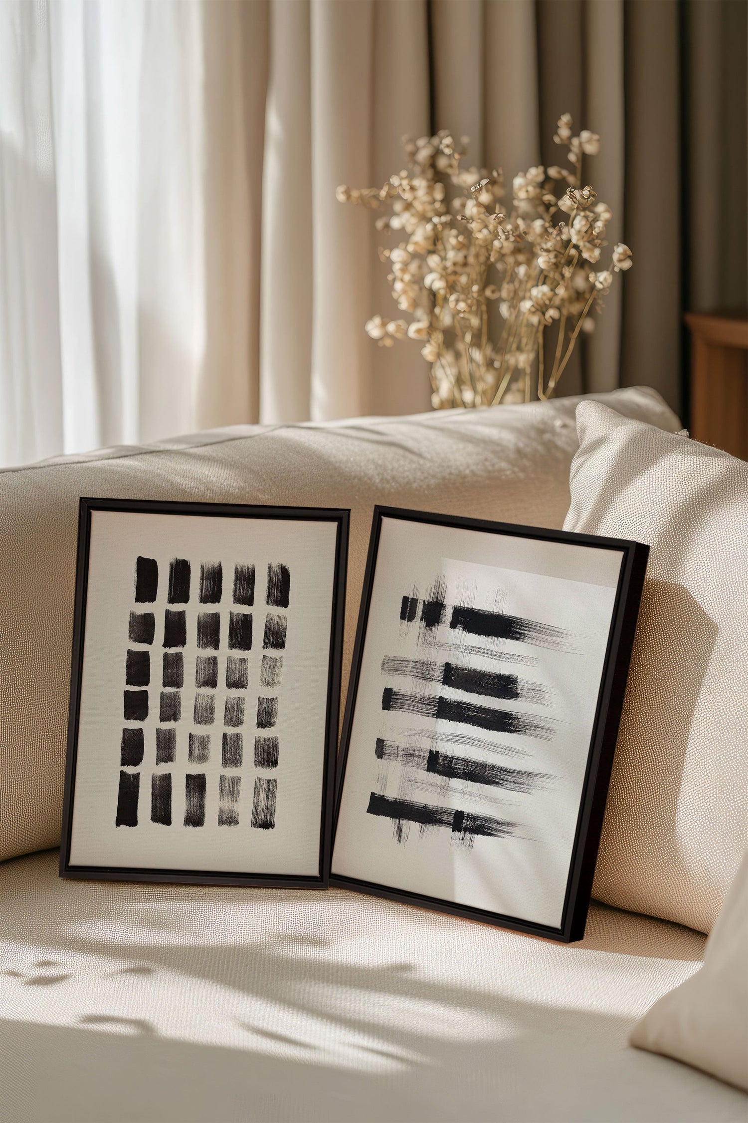 OLEKA CANVAS - LINEAR CONTRAST DUO, 2 Oeuvres sur toile étirée, encadré Noir