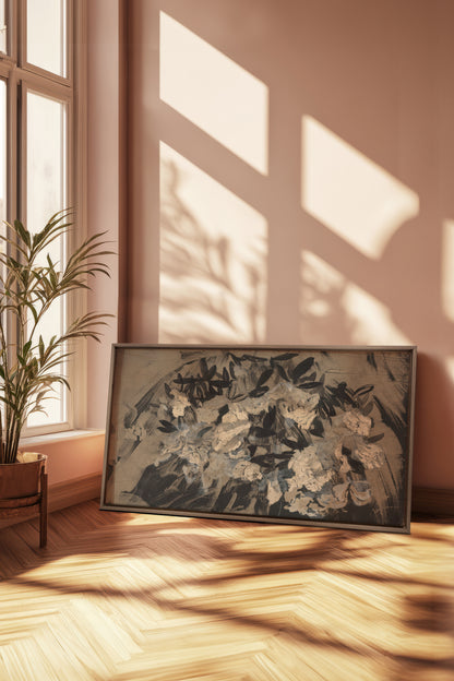 DARK BLOOM, Oeuvre sur toile étirée, encadré Brun Chêne