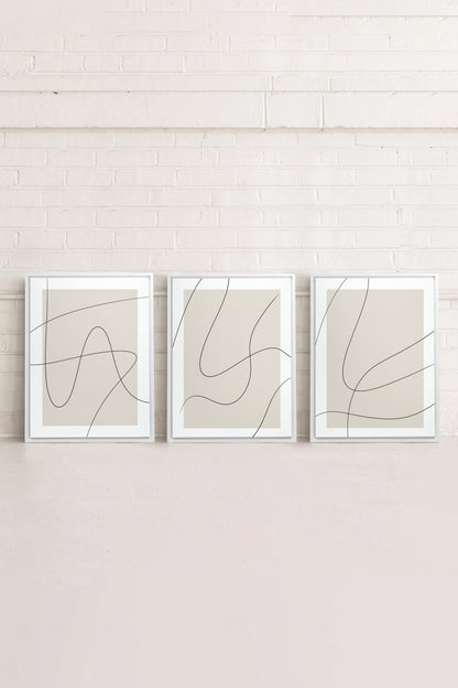 OLEKA CANVAS - ELEGANT CURVES TRIO, 3 Oeuvres sur toile étirée, encadré Blanc