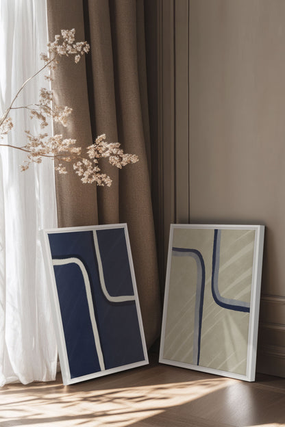 OLEKA CANVAS - DUAL FORM DUO, 2 Oeuvres sur toile étirée, encadré Blanc