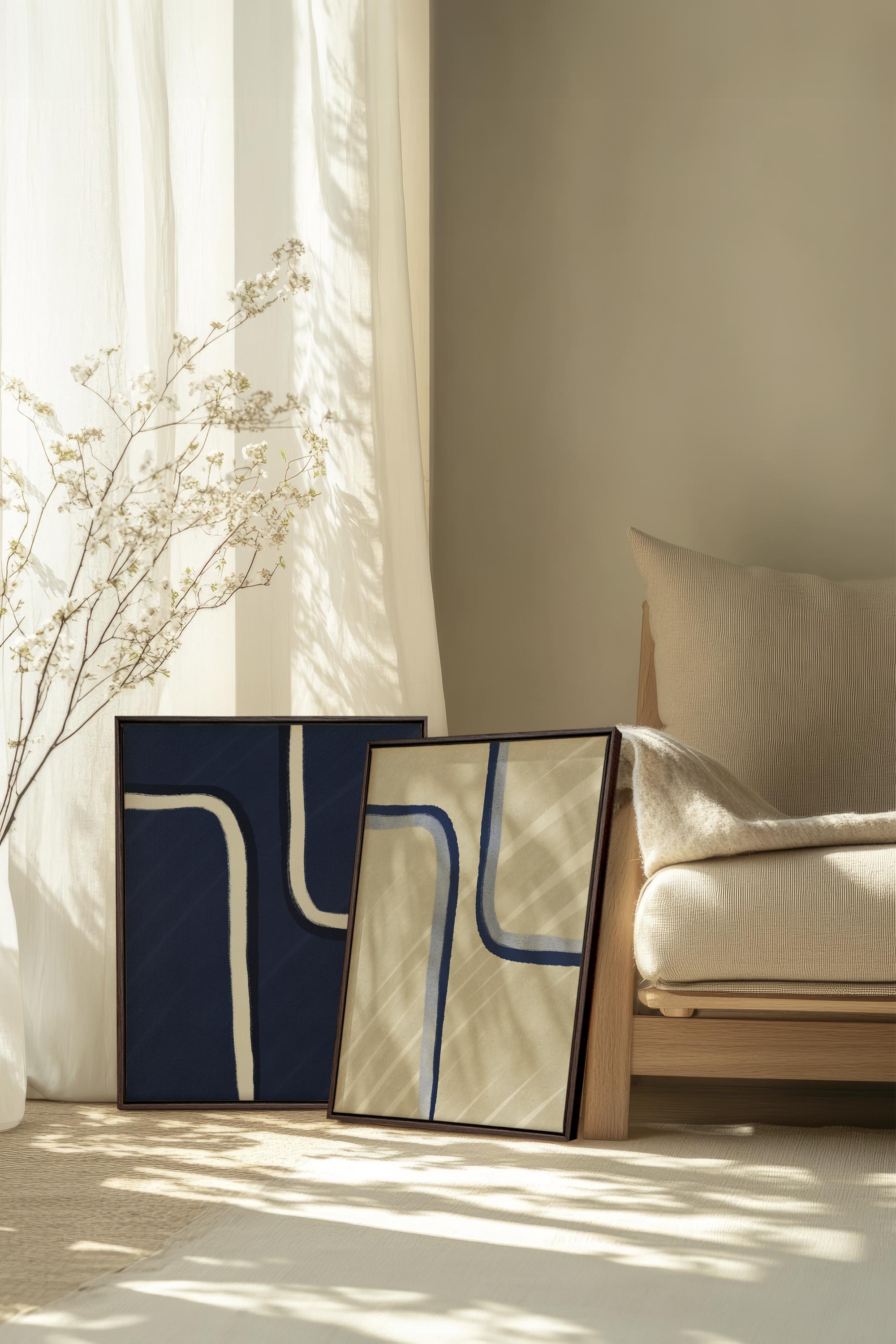 OLEKA CANVAS - DUAL FORM DUO, 2 Oeuvres sur toile étirée, encadré Brun Noyer