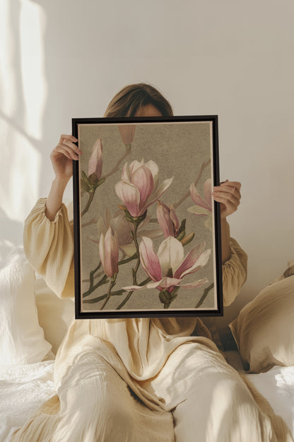 MAGNOLIA WHISPER, Oeuvre sur toile étirée, encadré Noir