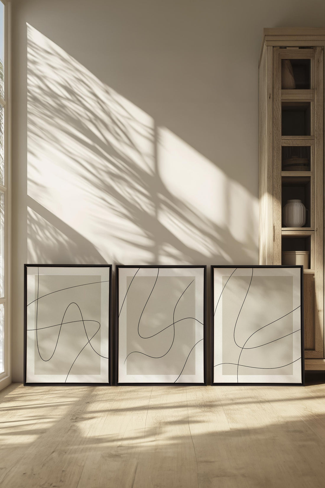 OLEKA CANVAS - ELEGANT CURVES TRIO, 3 Oeuvres sur toile étirée, encadré Noir