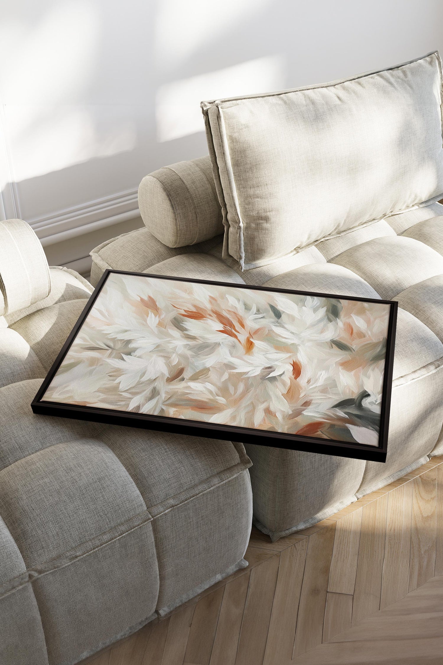 OLEKA CANVAS - SOUFFLE DE PLUMES, Oeuvre sur toile étirée, encadré Noir