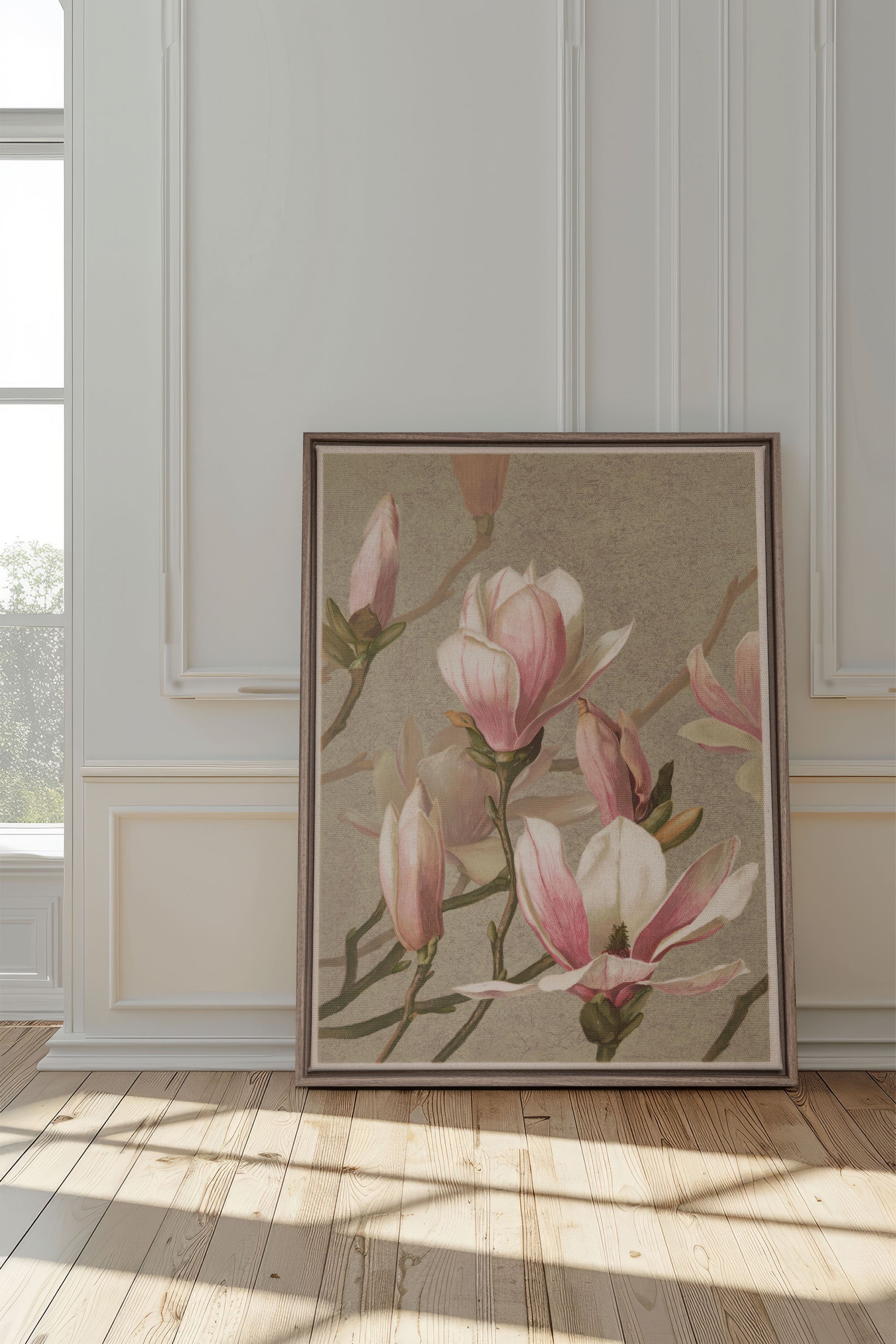 MAGNOLIA WHISPER, Oeuvre sur toile étirée, encadré Brun Chêne