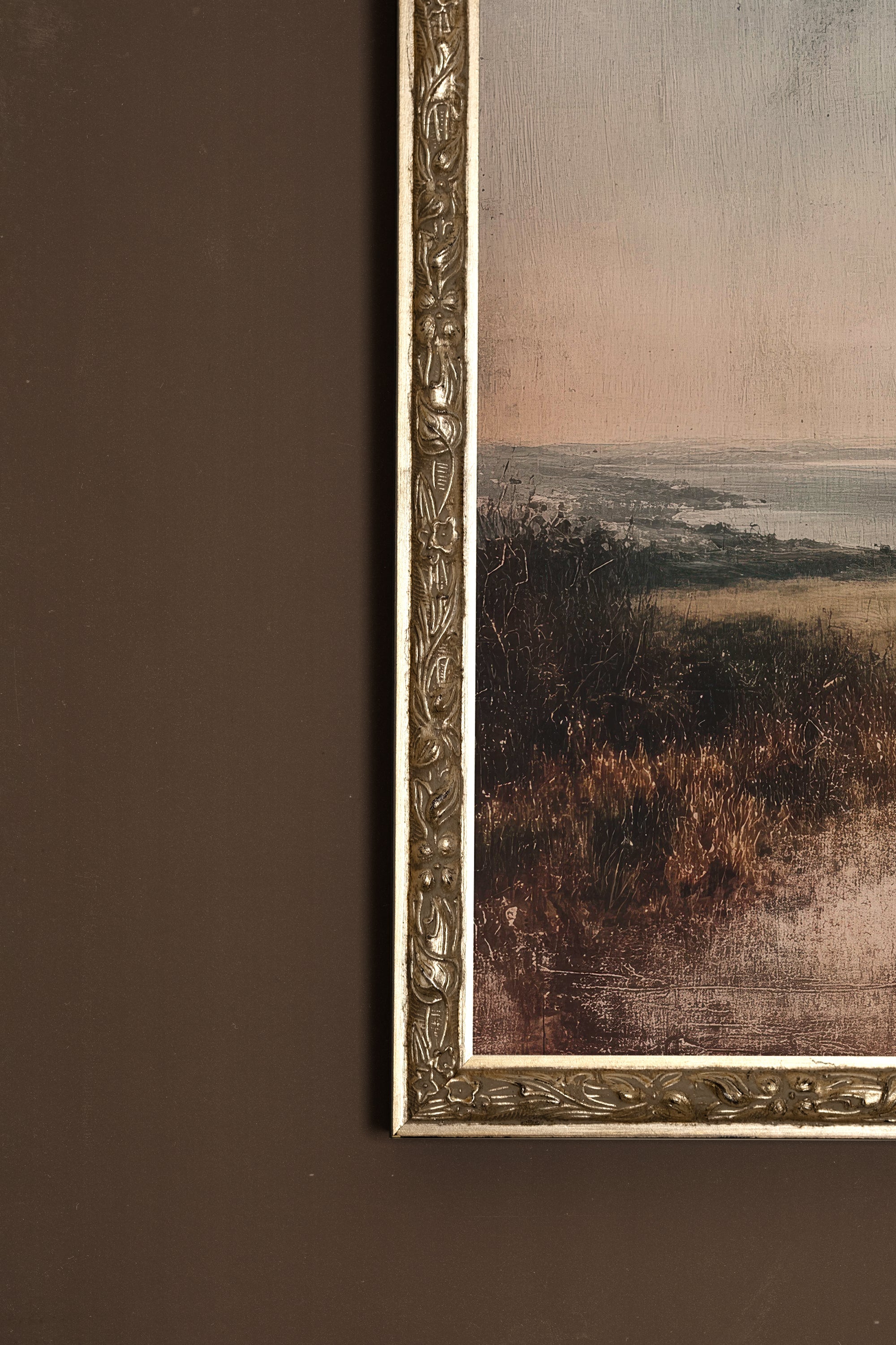 SABLE ET BRUME, Oeuvre sur toile rigide, encadré Vintage Argent