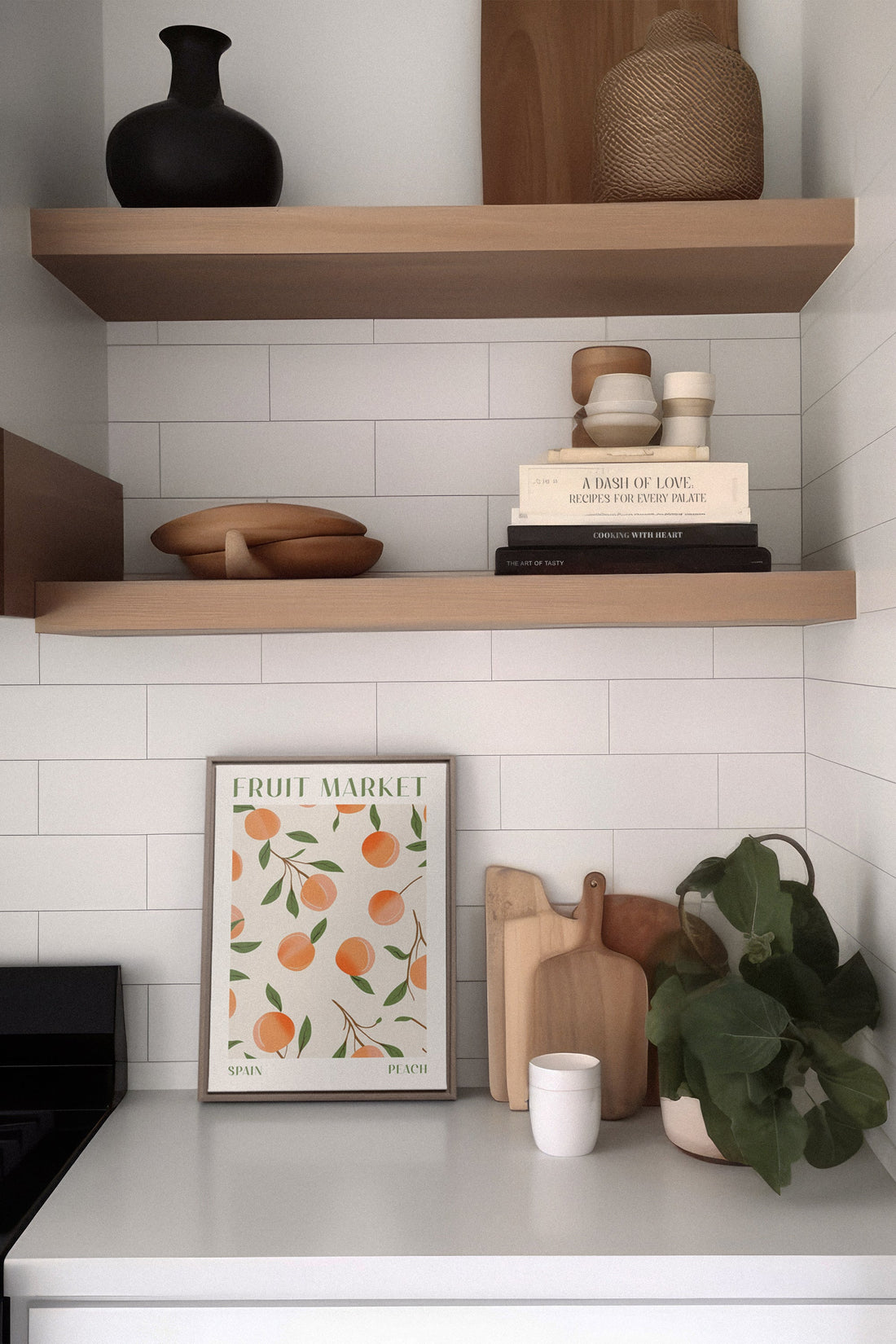 OLEKA CANVAS - PEACH, Oeuvre sur toile étirée, encadré Brun Chêne