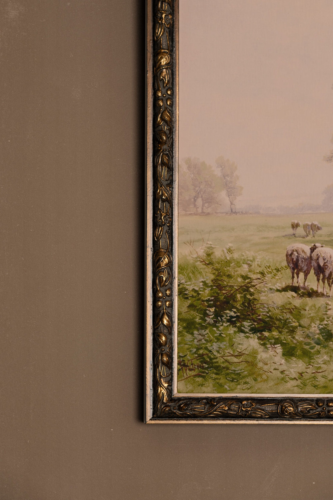 CHAMPS EN FLEURS, Oeuvre sur toile rigide, encadré Vintage Bronze