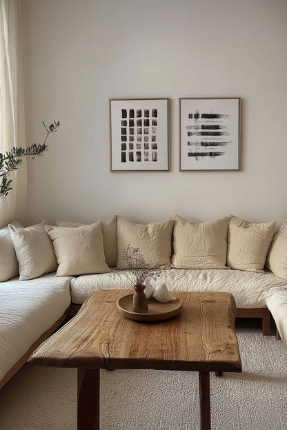 OLEKA CANVAS - LINEAR CONTRAST DUO, 2 Oeuvres sur toile étirée, encadré Brun Chêne