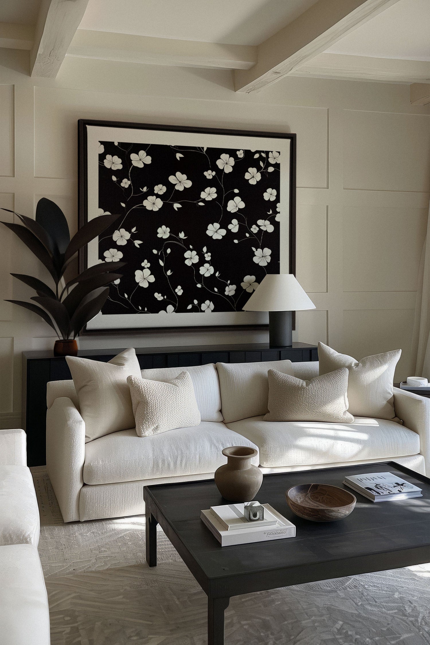 OLEKA CANVAS - NOCTURNAL BLOOMS, Oeuvre sur toile étirée, encadré Noir