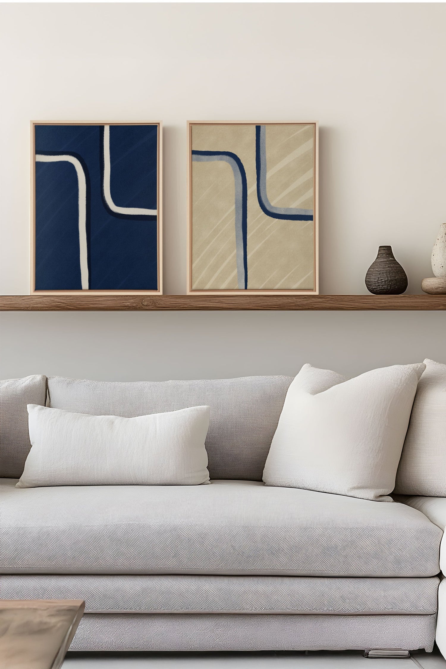 OLEKA CANVAS - DUAL FORM DUO, 2 Oeuvres sur toile étirée, encadré Naturel Clair