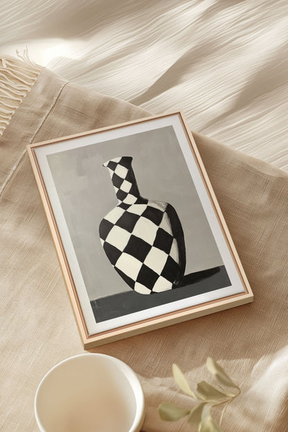 OLEKA CANVAS - VASE EN DAMIER, Oeuvre sur toile étirée, encadré Naturel Clair
