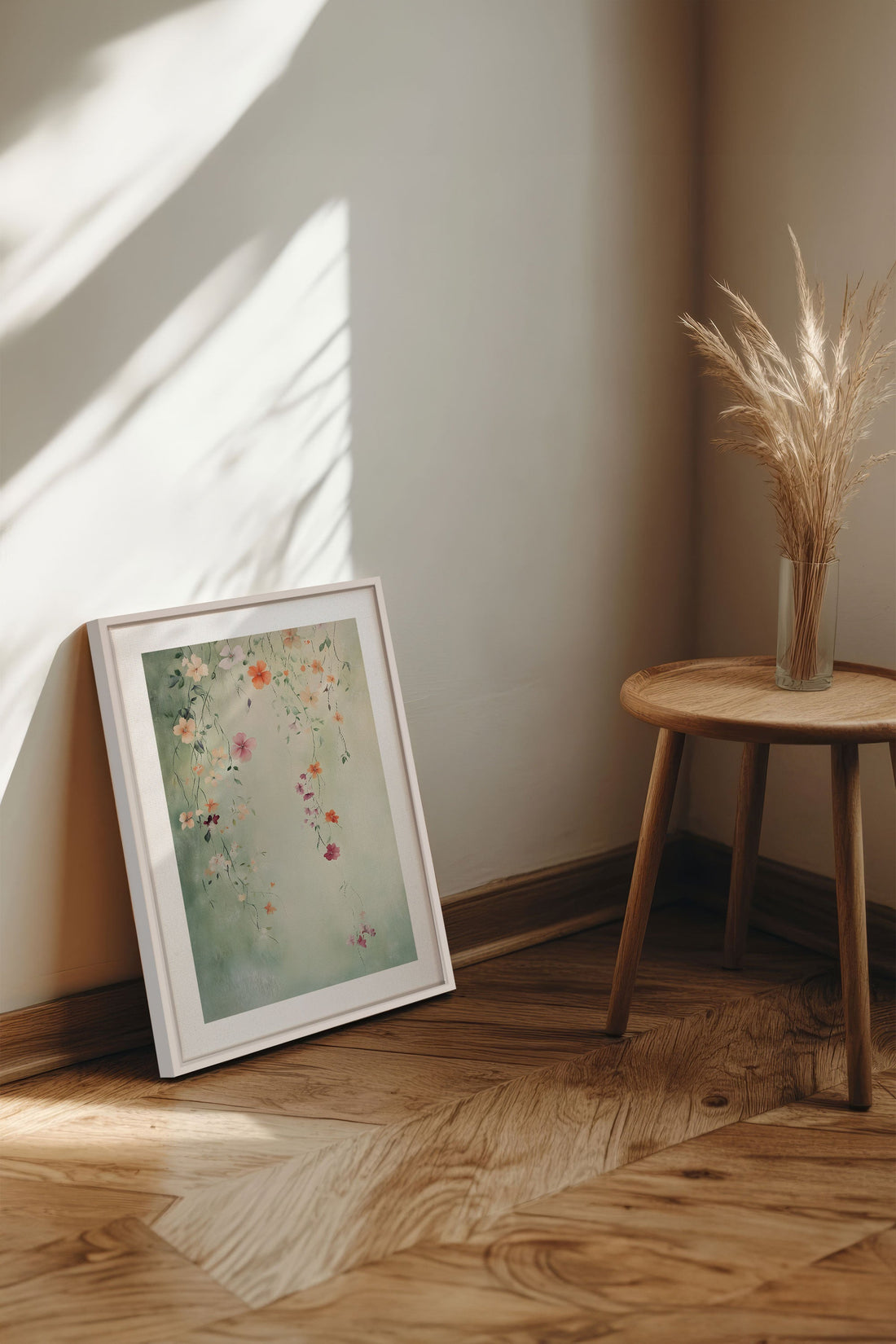 OLEKA CANVAS - FLORAL CASCADE, Oeuvre sur toile étirée, encadré Blanc