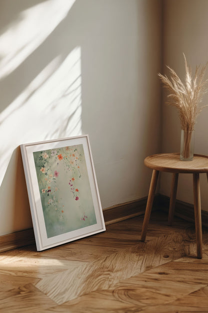 OLEKA CANVAS - FLORAL CASCADE, Oeuvre sur toile étirée, encadré Blanc
