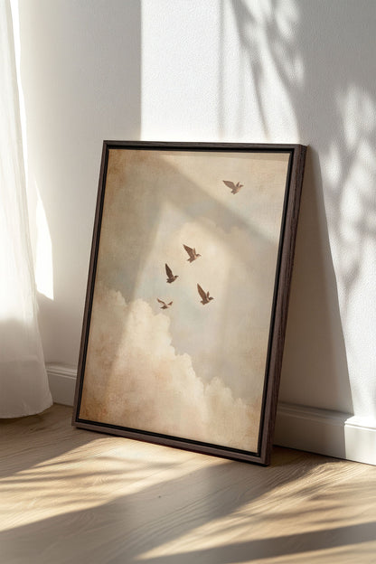 OLEKA CANVAS - VOLÉE DE SOUVENIRS, Oeuvre sur toile étirée, encadré Brun Noyer