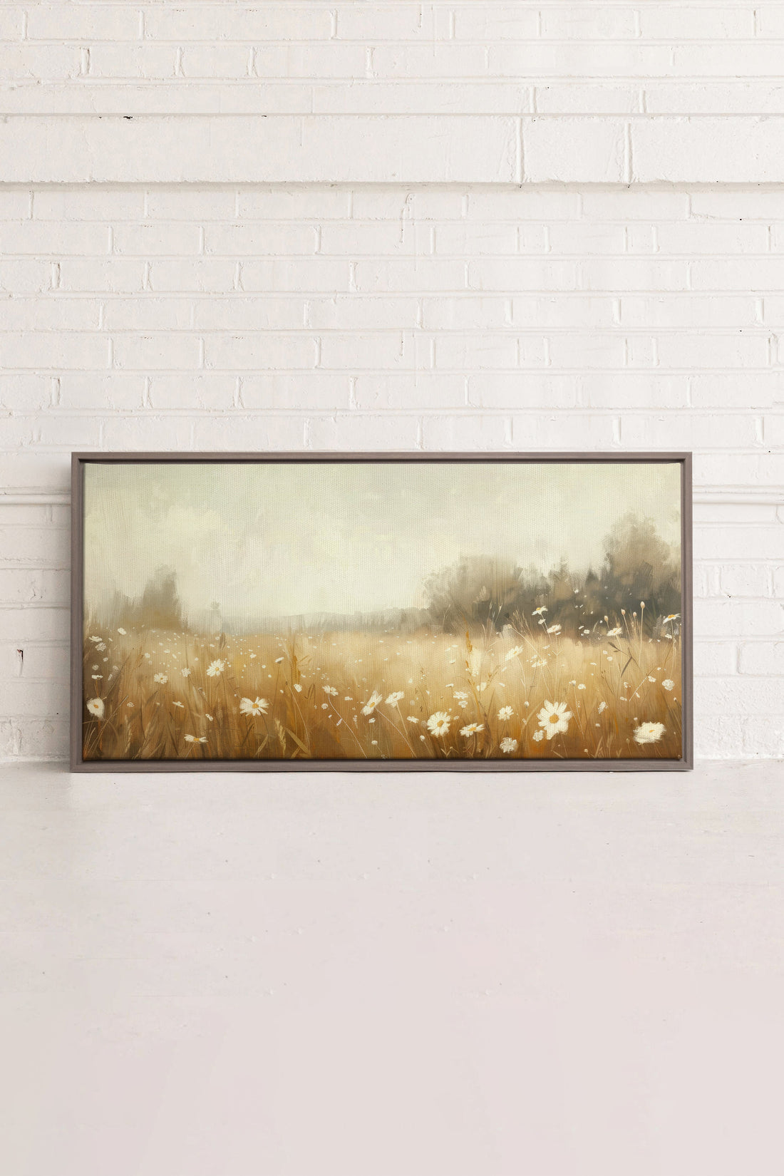 OLEKA CANVAS - Daisy Breeze, Oeuvre sur toile étirée, encadré Brun Chêne