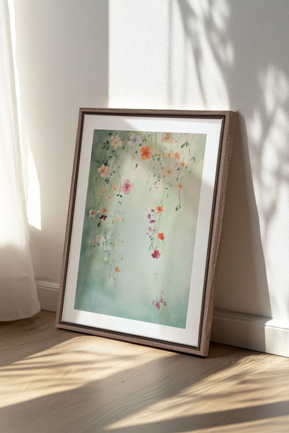 OLEKA CANVAS - FLORAL CASCADE, Oeuvre sur toile étirée, encadré Brun Chêne
