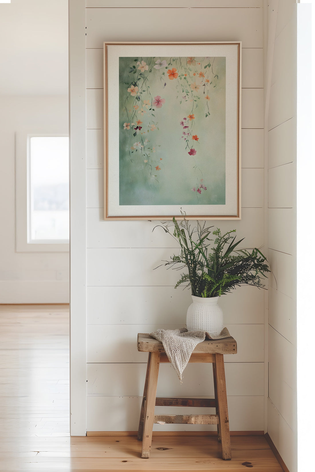 OLEKA CANVAS - FLORAL CASCADE, Oeuvre sur toile étirée, encadré Naturel Clair
