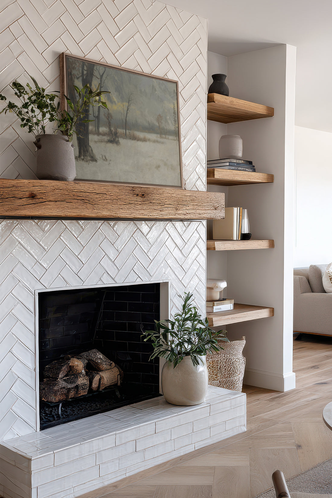 NORTHERN VEIL, Oeuvre sur toile étirée, encadré Brun Chêne