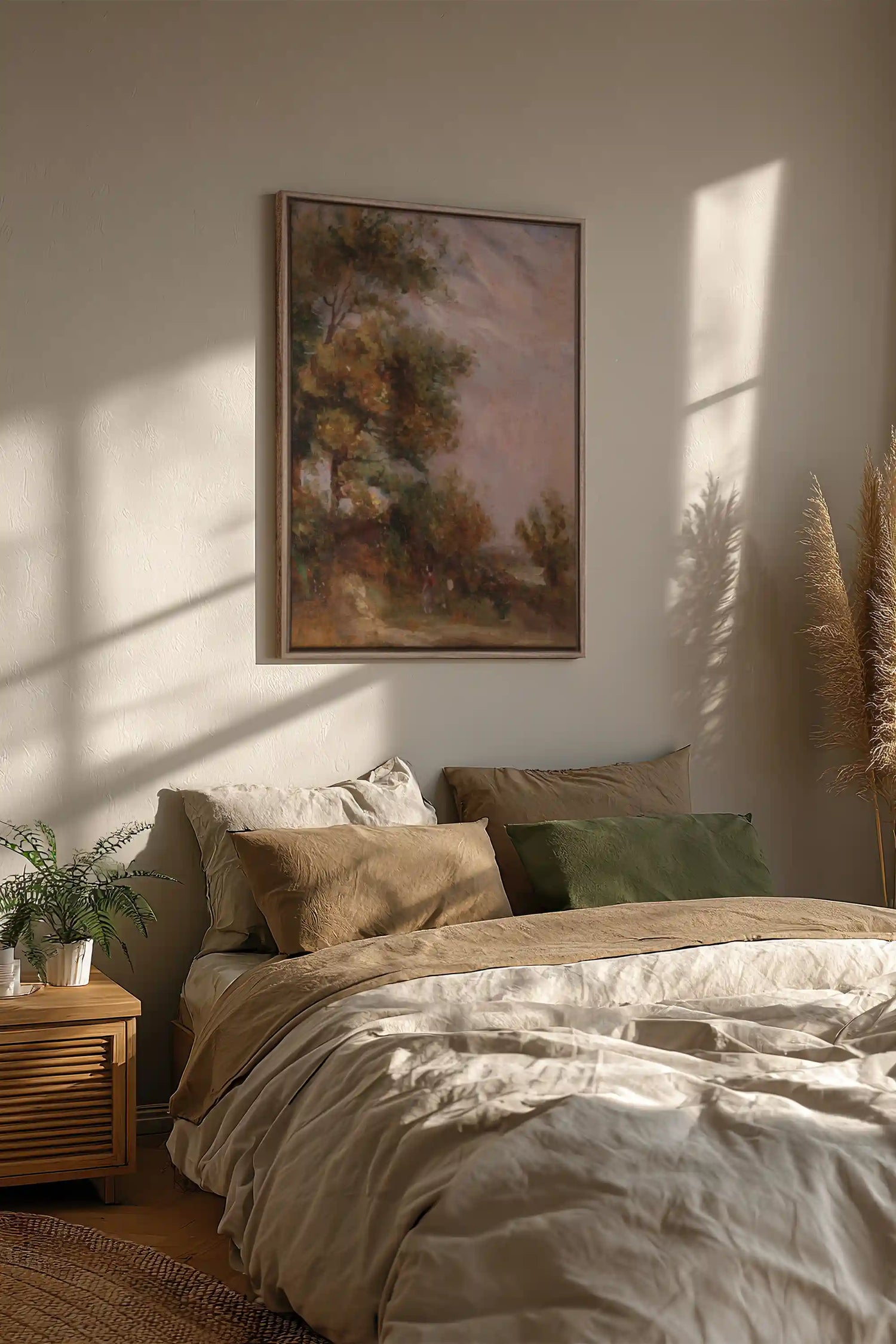 BLUSH SKY GROVE, Work on stretched canvas, framed Oak Brown