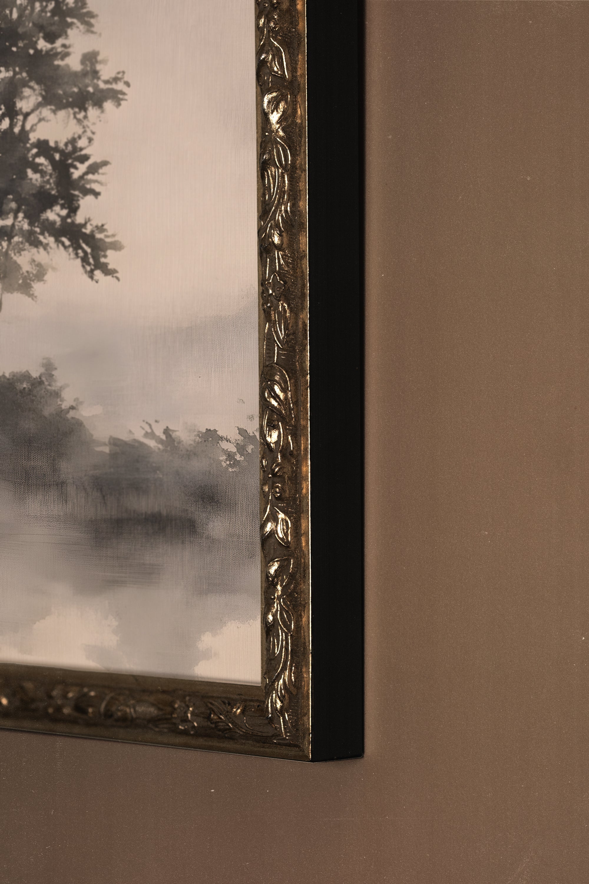 SILENCE DE LA BRUME, Artwork on rigid canvas, framed Vintage Silver