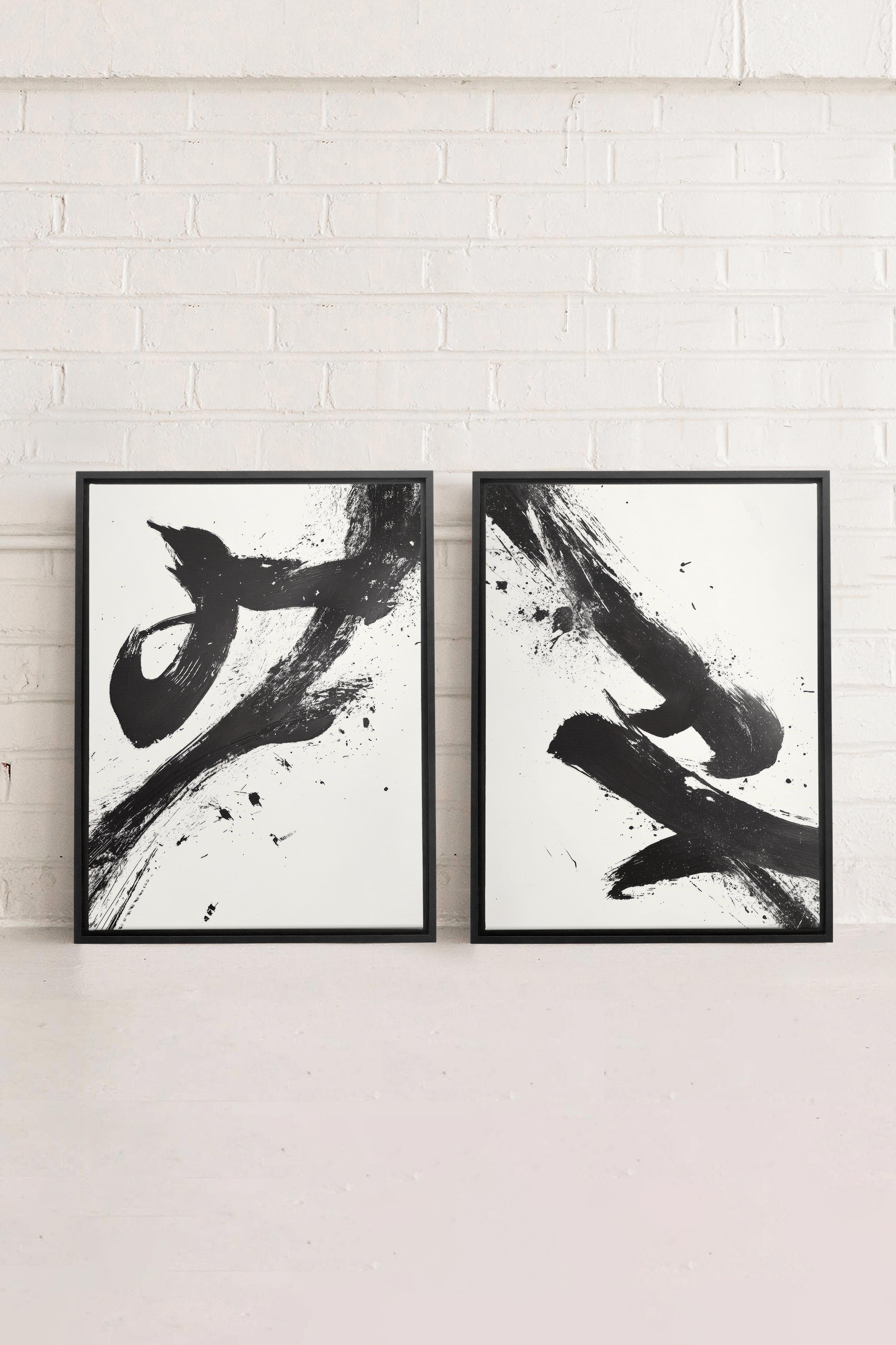 OLEKA CANVAS - SHARP SHADOWS, 2 Oeuvres sur toile étirée, encadré Noir