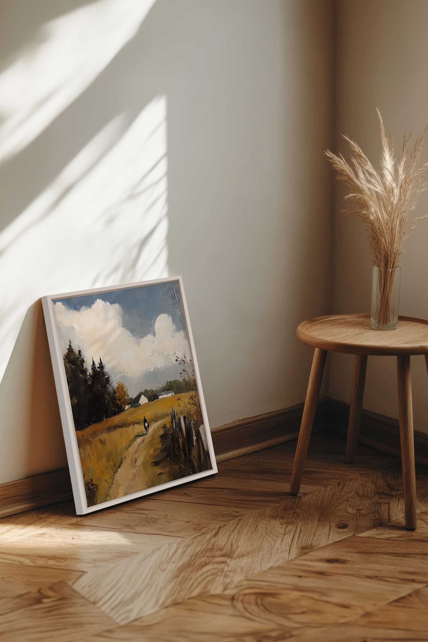 OLEKA CANVAS - THROUGH THE FIELDS, Oeuvre sur toile étirée, encadré Blanc