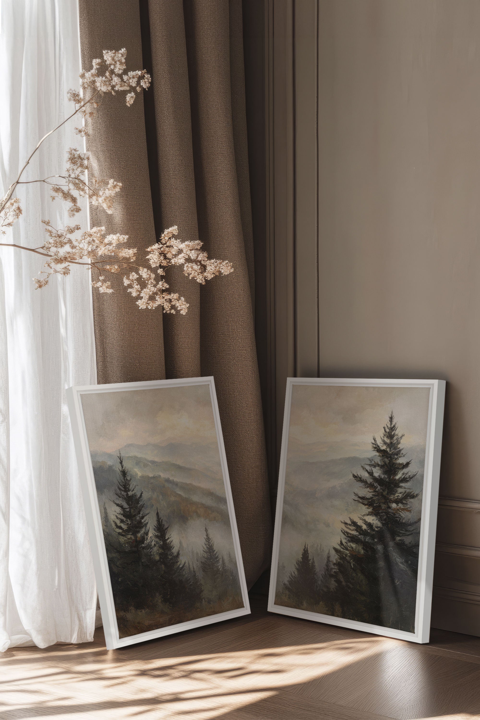 ECHOES IN THE MIST DUO, 2 Oeuvres sur toile étirée, encadré Blanc