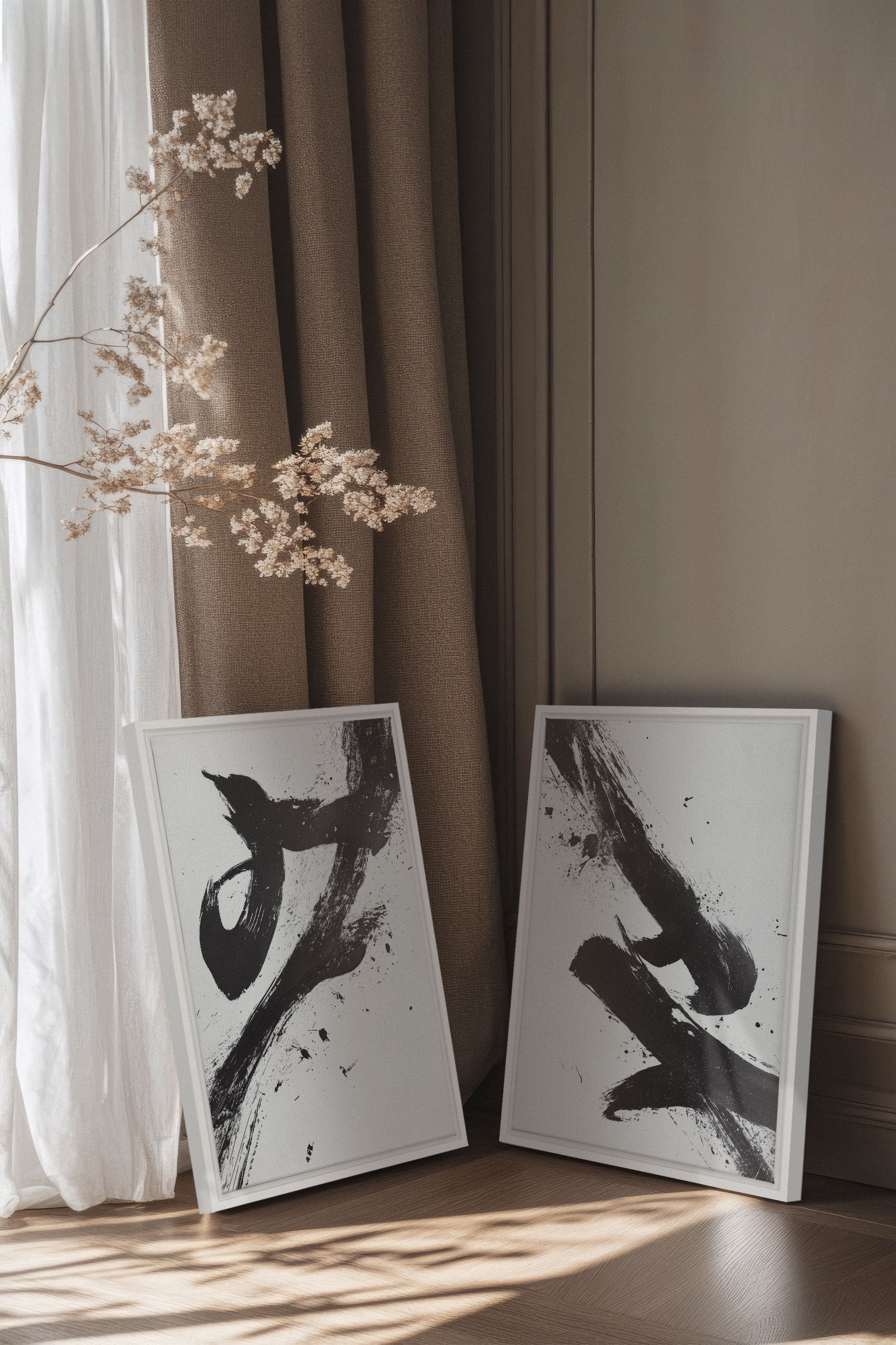 OLEKA CANVAS - SHARP SHADOWS, 2 Oeuvres sur toile étirée, encadré Blanc