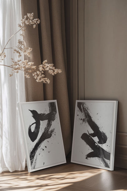 OLEKA CANVAS - SHARP SHADOWS, 2 Oeuvres sur toile étirée, encadré Blanc