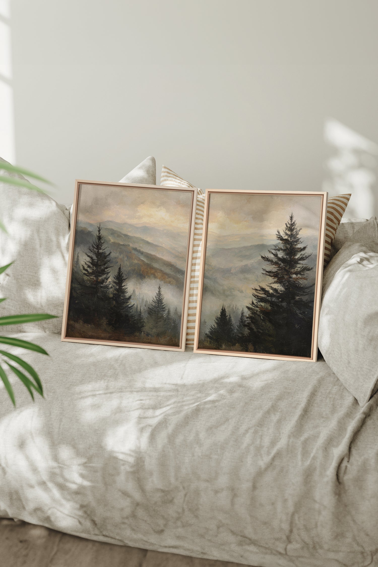 ECHOES IN THE MIST DUO, 2 Oeuvres sur toile étirée, encadré Naturel Clair