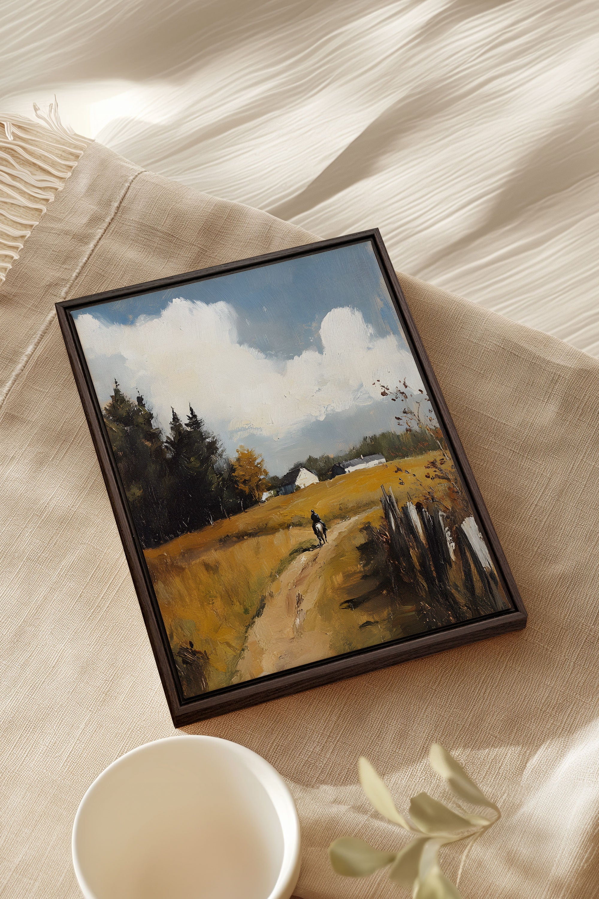 OLEKA CANVAS - THROUGH THE FIELDS, Oeuvre sur toile étirée, encadré Brun Noyer