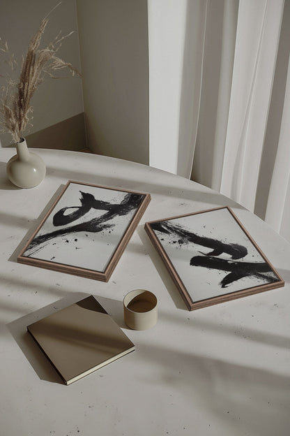 OLEKA CANVAS - SHARP SHADOWS, 2 Oeuvres sur toile étirée, encadré Brun Chêne