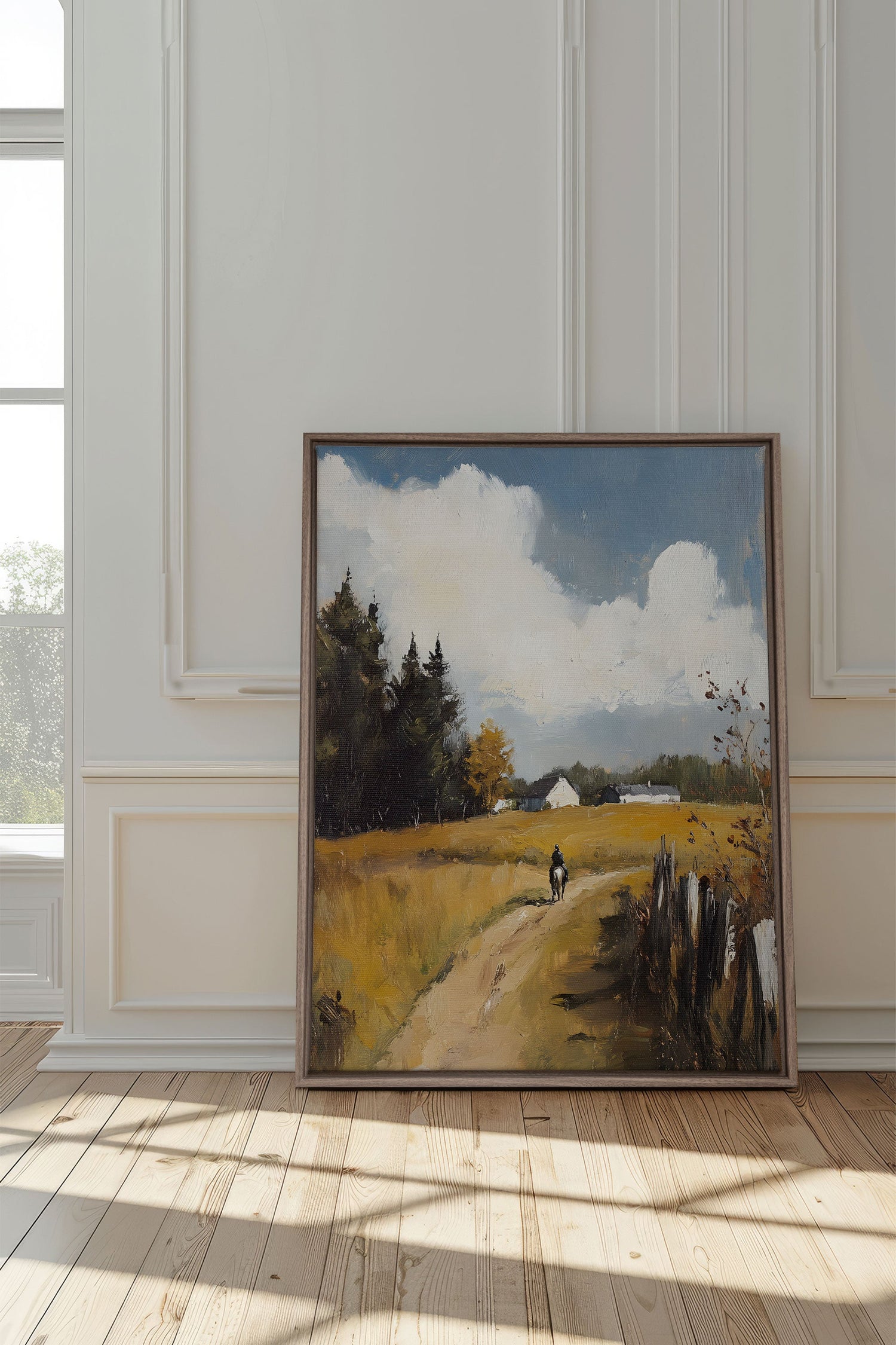 OLEKA CANVAS - THROUGH THE FIELDS, Oeuvre sur toile étirée, encadré Brun Chêne
