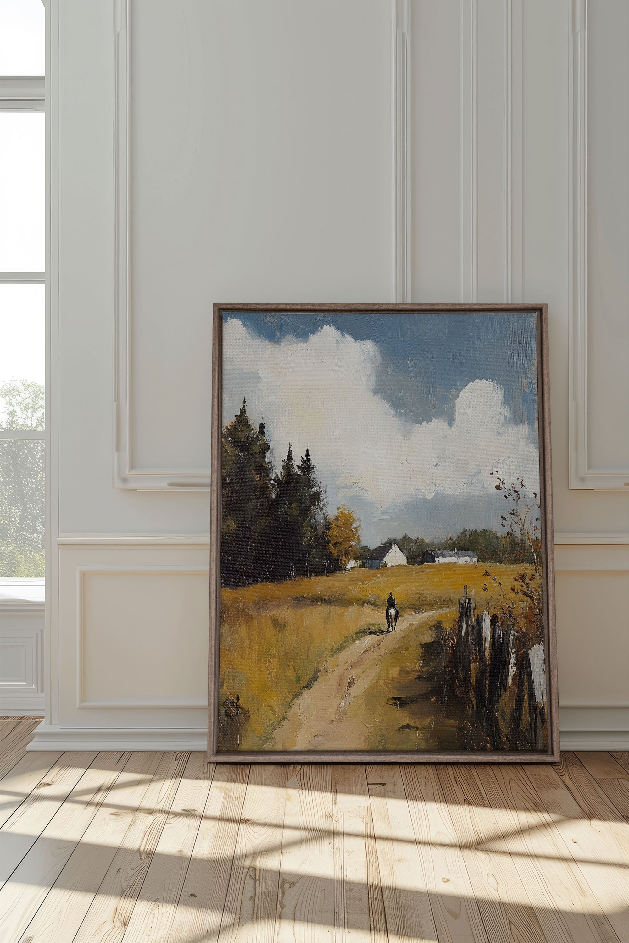 OLEKA CANVAS - THROUGH THE FIELDS, Oeuvre sur toile étirée, encadré Brun Chêne