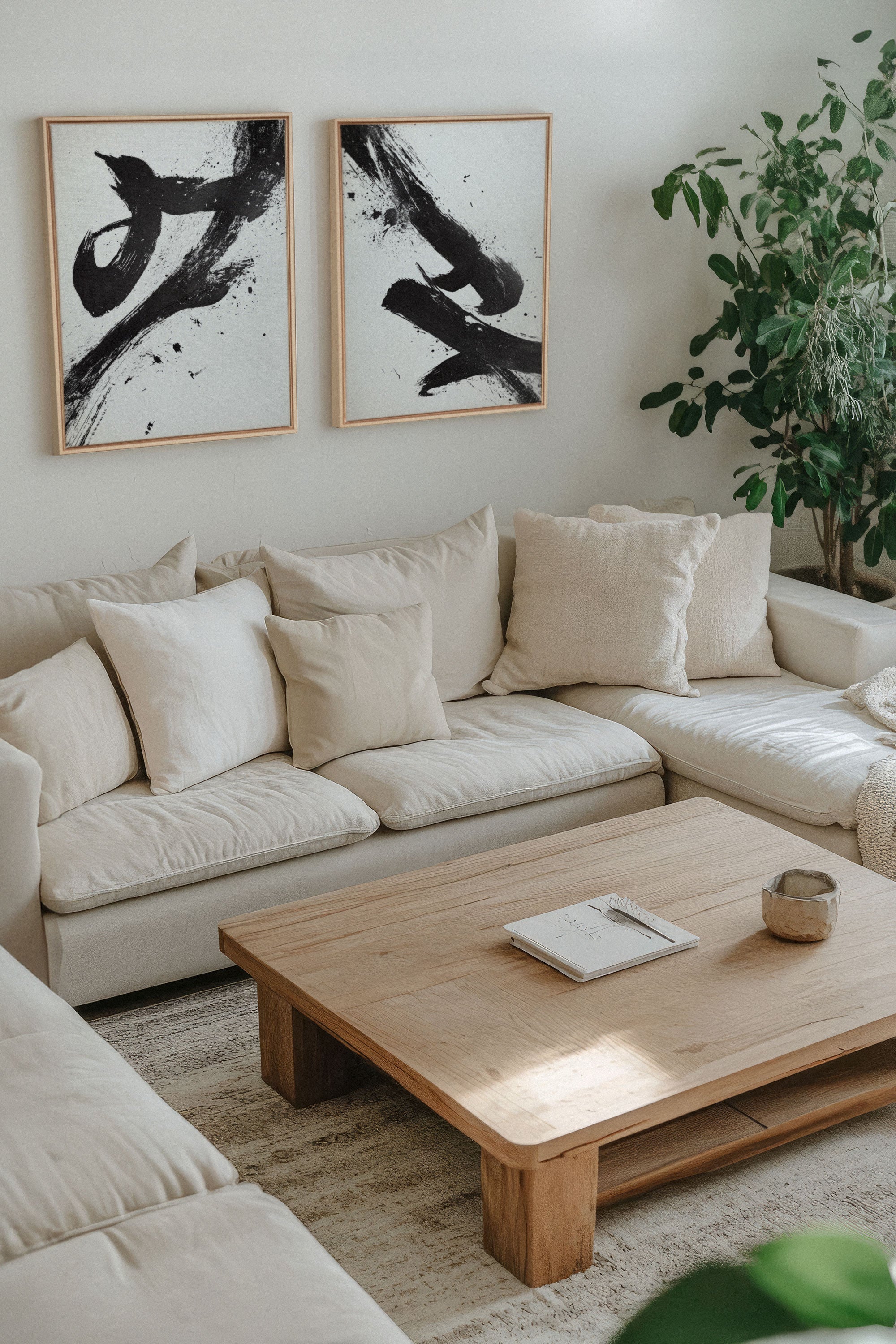 OLEKA CANVAS - SHARP SHADOWS, 2 Oeuvres sur toile étirée, encadré Naturel Clair