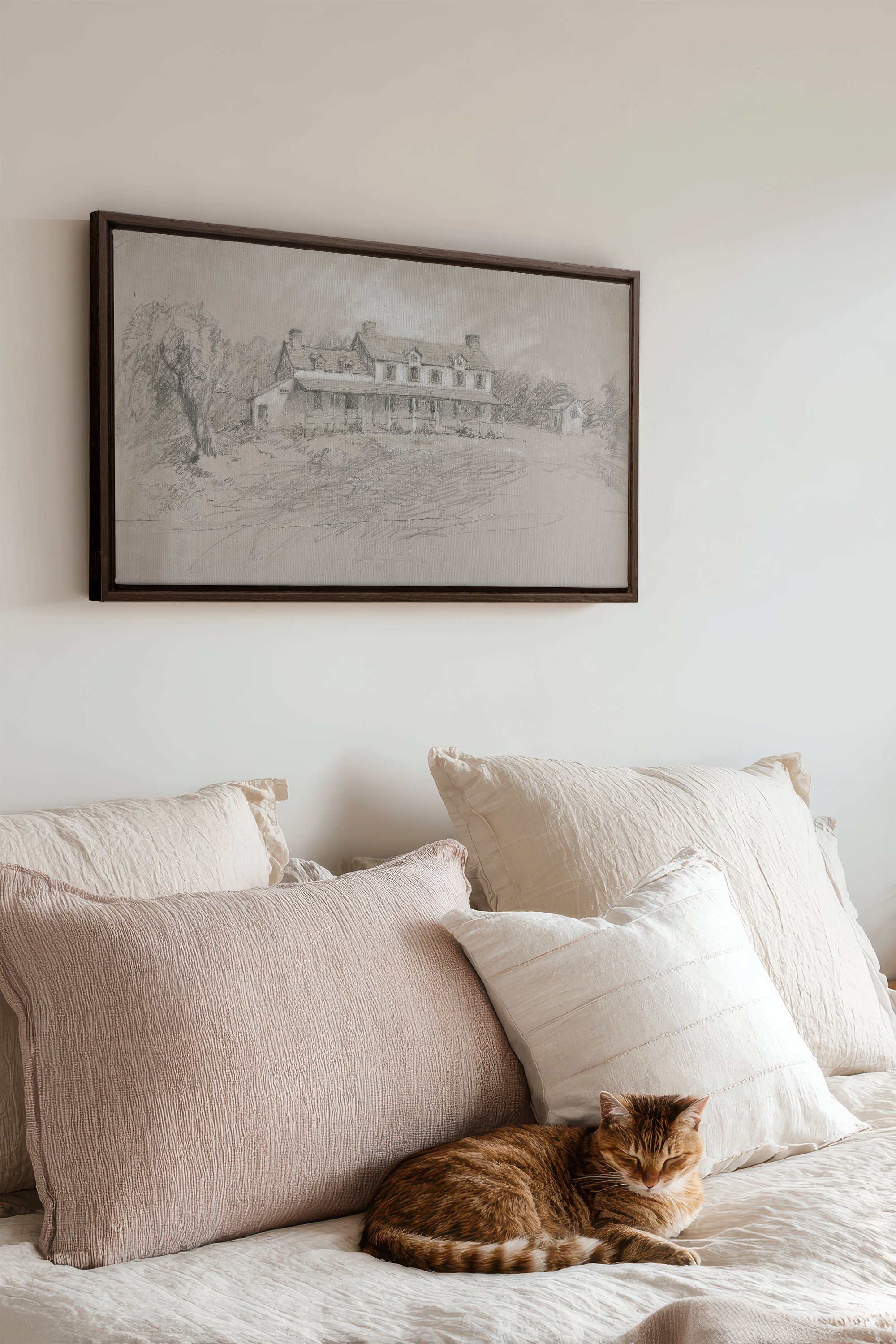 SHADOWED HOUSE, Artwork on stretched canvas, framed in Walnut Brown