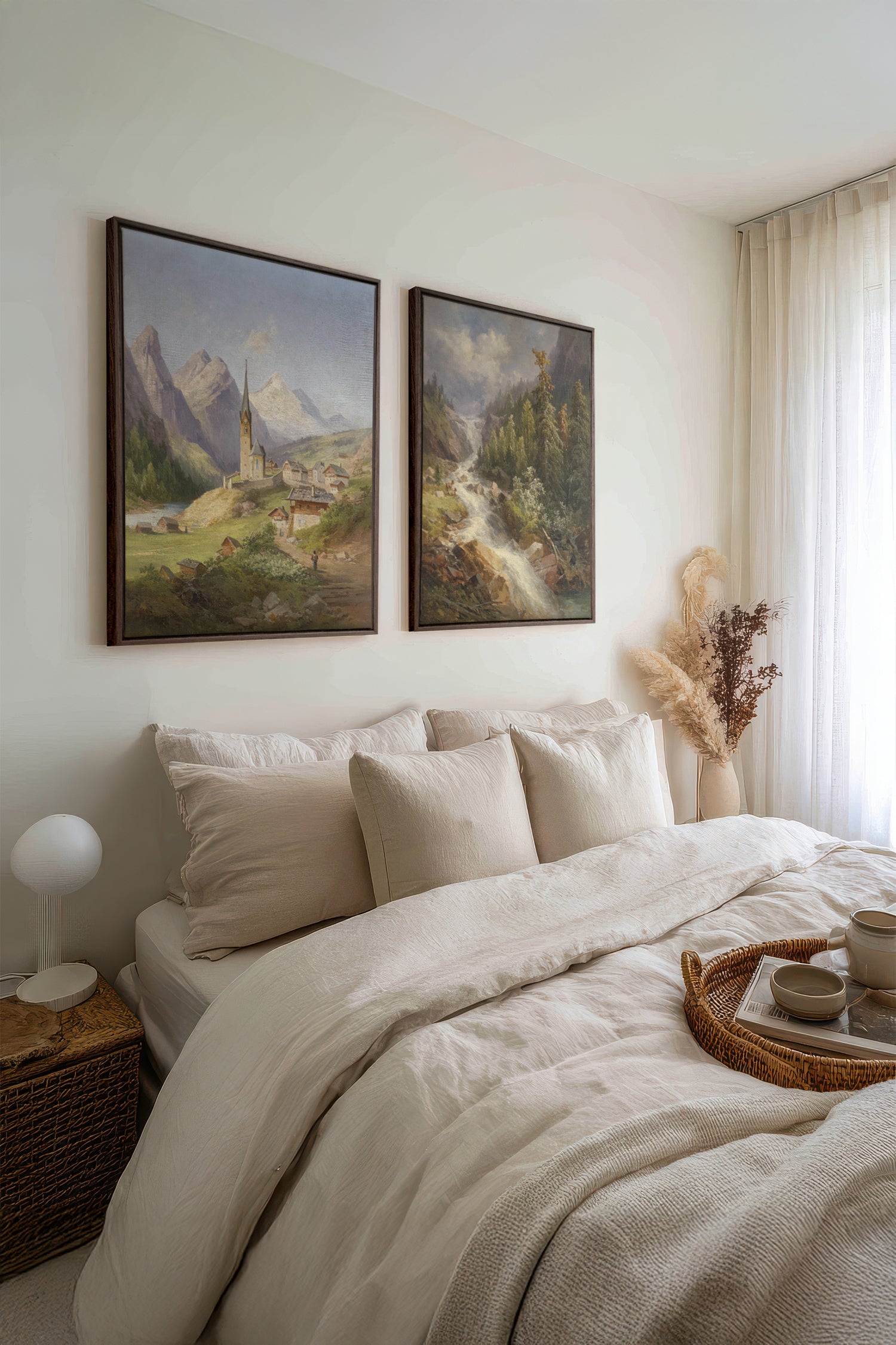 TIMELESS GARDEN DUO, 2 Works on stretched canvas, framed Walnut Brown