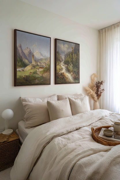 TIMELESS GARDEN DUO, 2 Works on stretched canvas, framed Walnut Brown