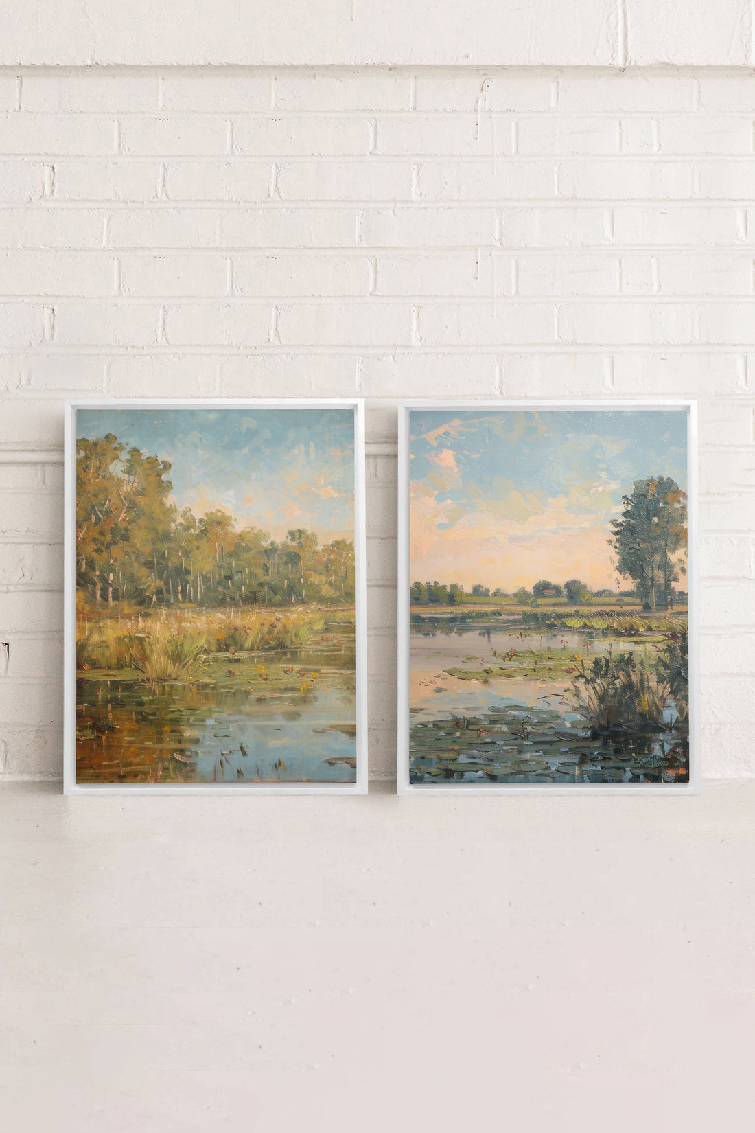 OLEKA CANVAS - COMBINAISON CROATIAN WATERS, 2 Oeuvres sur toile étirée, encadré Blanc