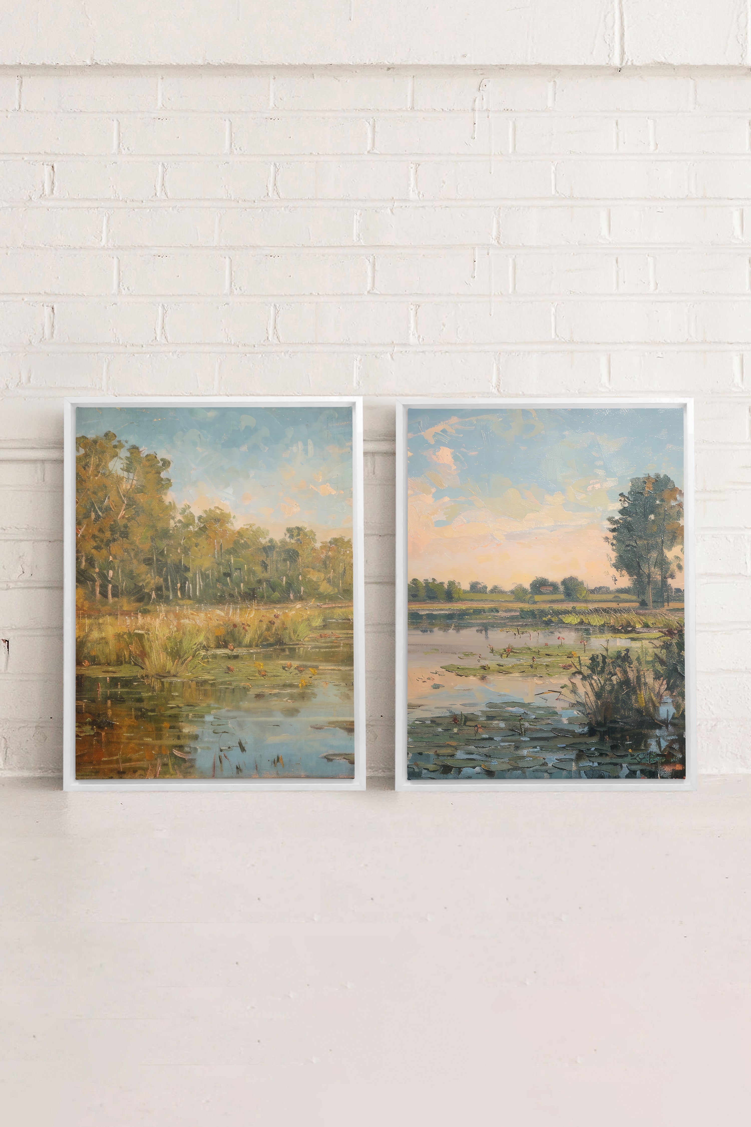 OLEKA CANVAS - COMBINAISON CROATIAN WATERS, 2 Oeuvres sur toile étirée, encadré Blanc