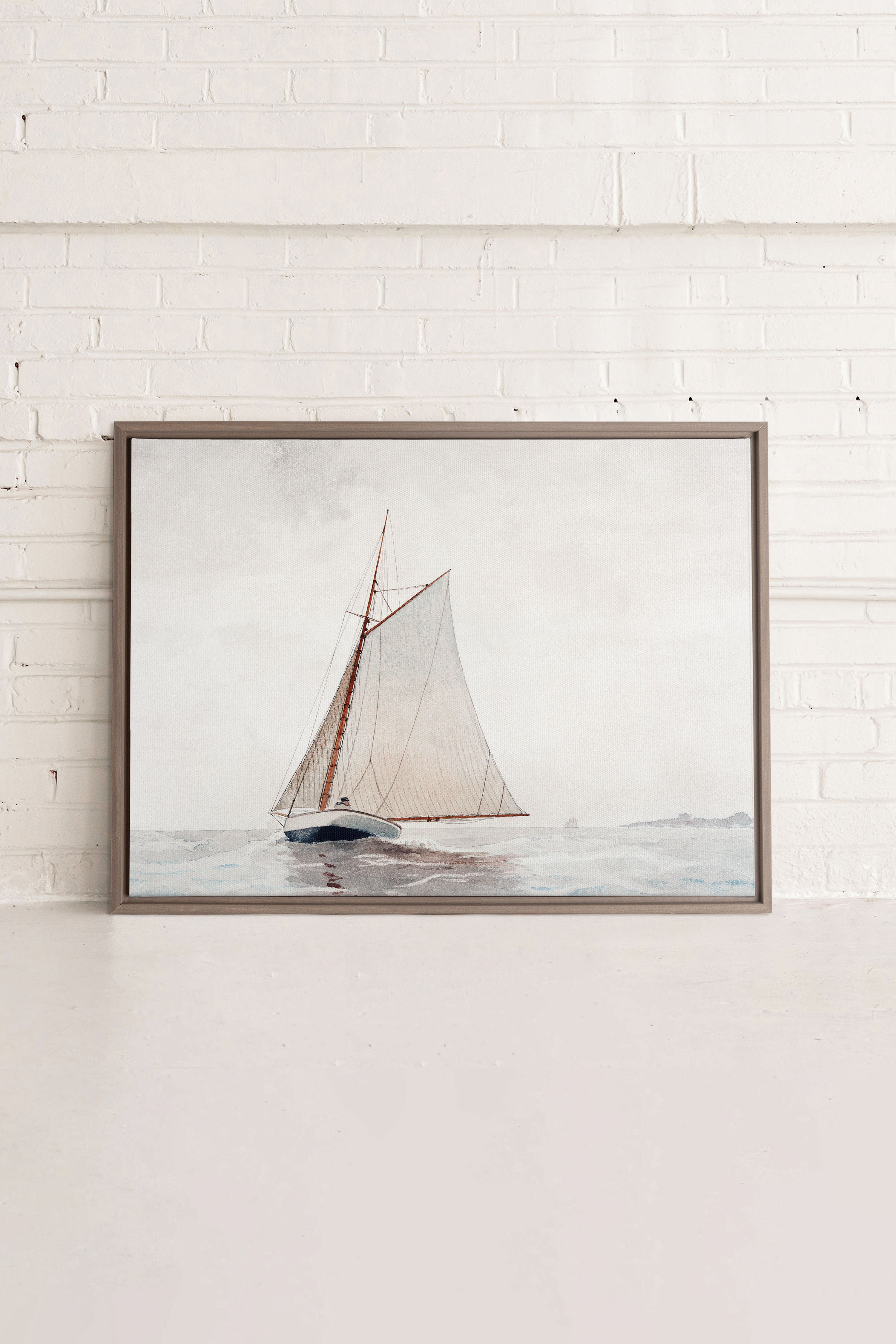 OLEKA CANVAS - MARÉE DOUCE, Oeuvre sur toile étirée, encadré Brun Chêne