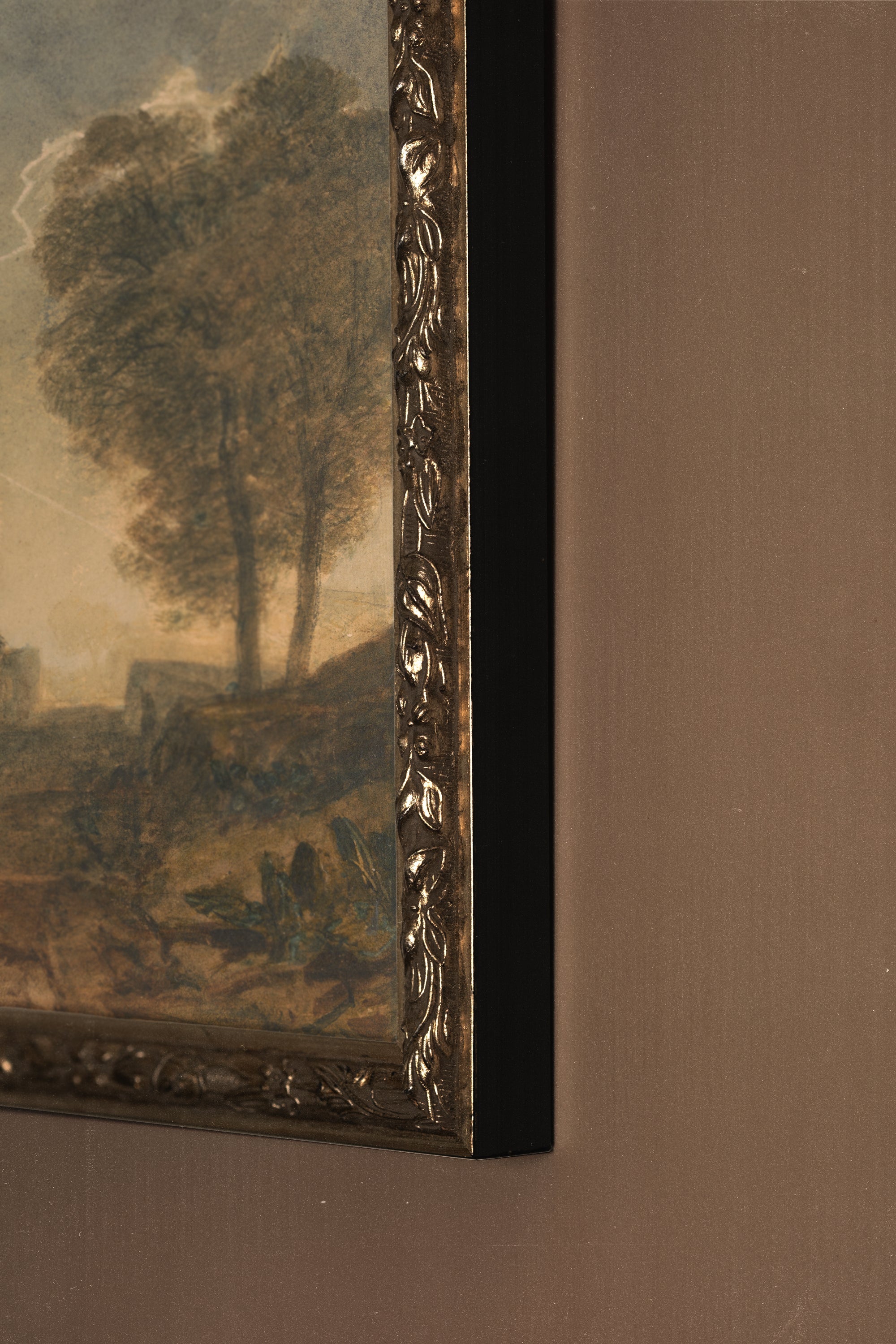 TEMPÊTE SUR LA VALLÉE, Oeuvre sur toile rigide, encadré Vintage Argent