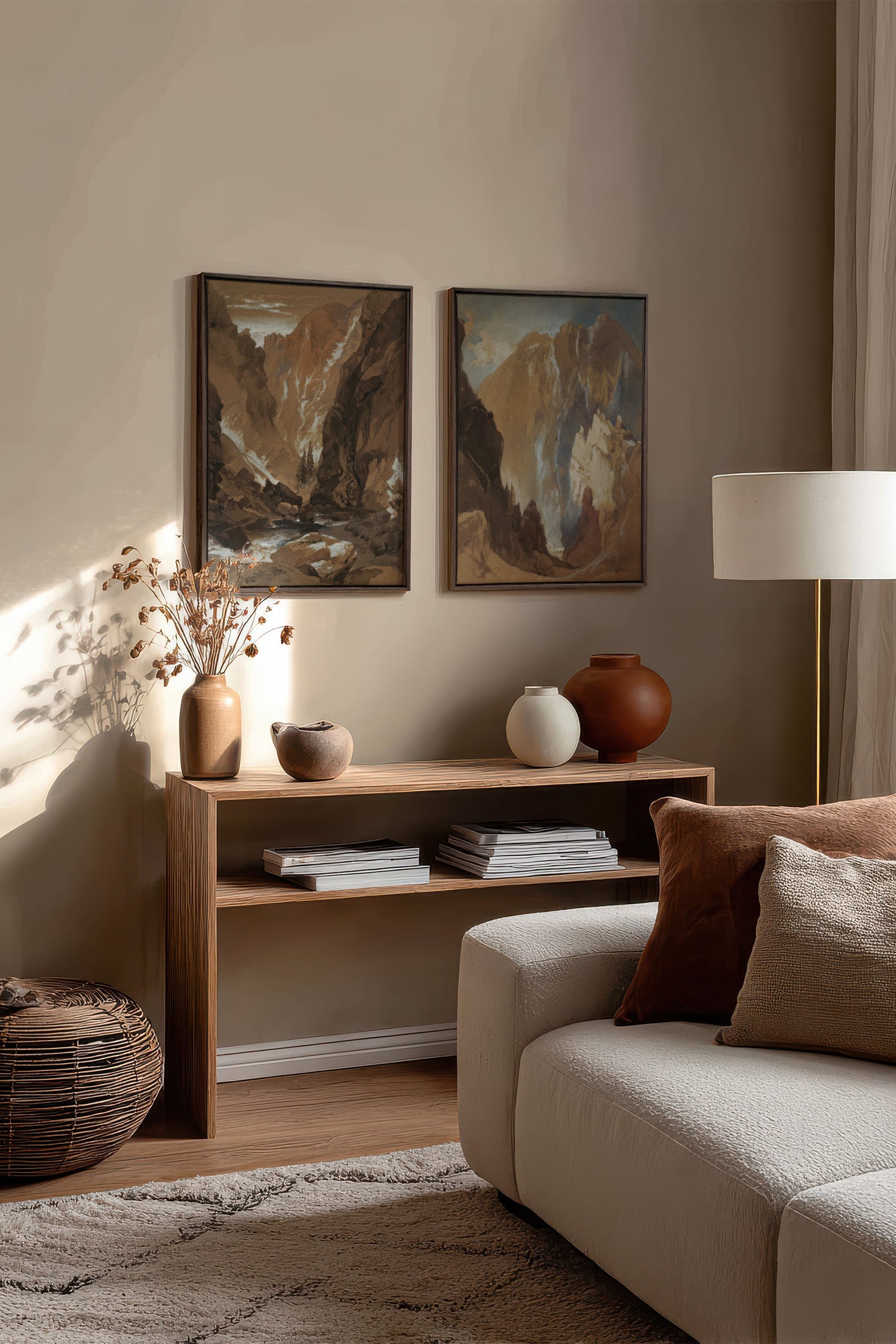 AMBER RIFT DUO, 2 Oeuvres sur toile étirée, encadré Brun Noyer
