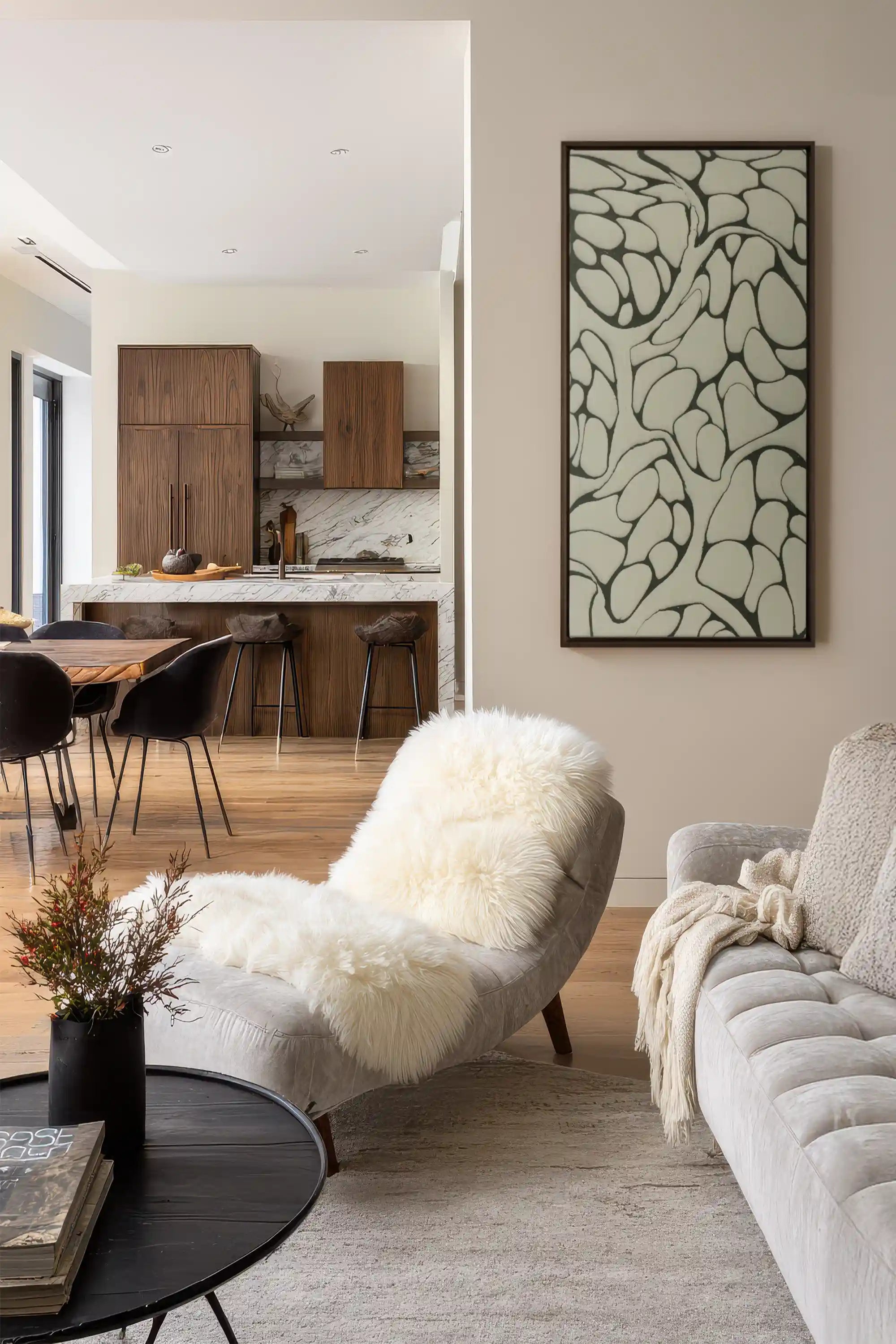 FORMES MINÉRALES, Work on stretched canvas, framed Walnut brown